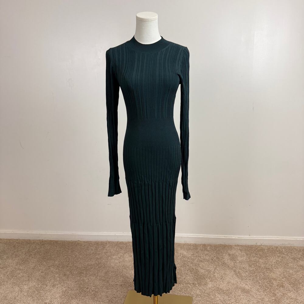 Equipment Femme Green Ribbed Knit Mock Neck Long Sleeve Maxi Dress Size XS